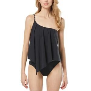 Michael Kors Black Chain trim One Shoulder Tankini S NWT